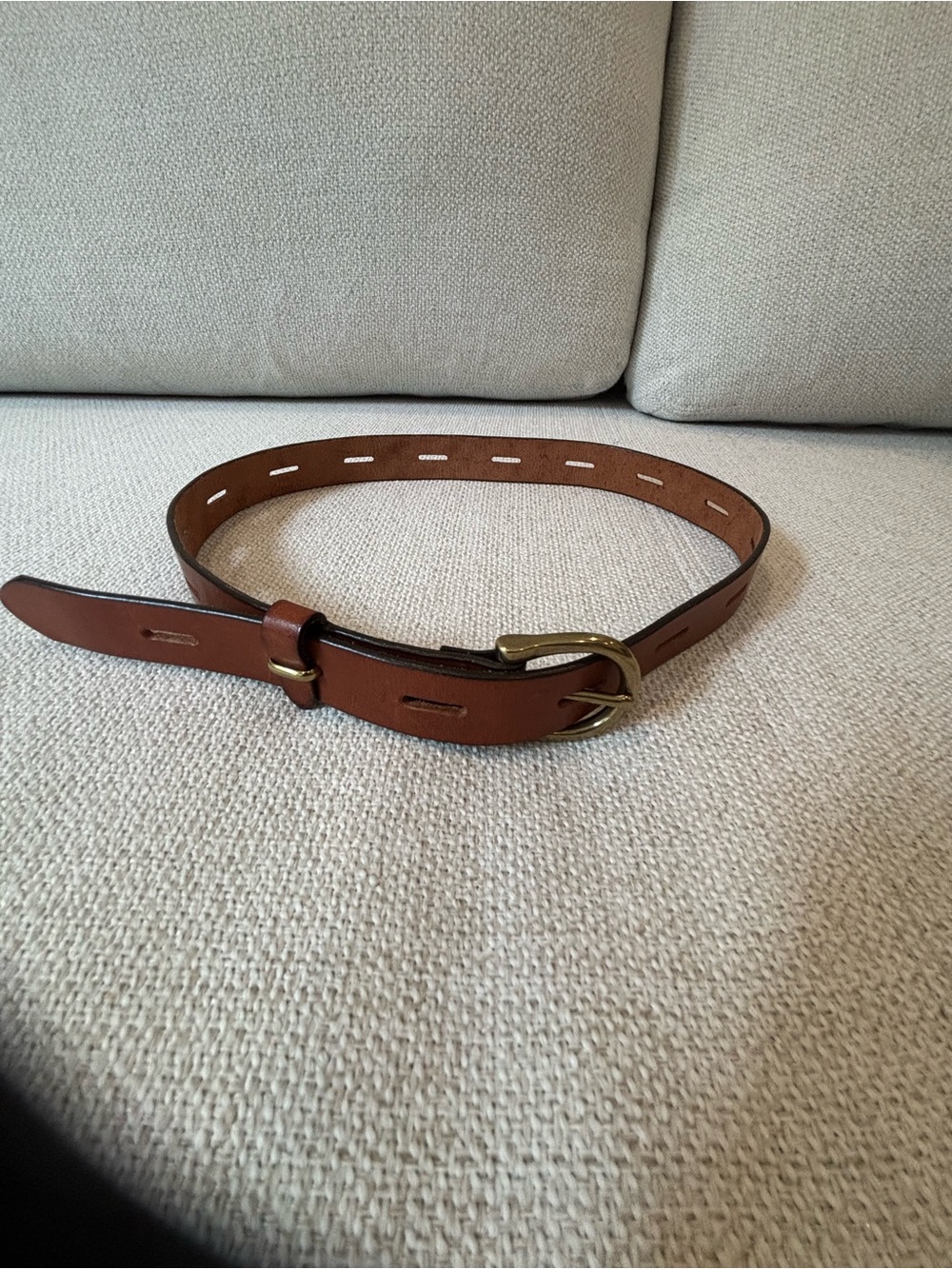 Madewell cognac brown leather belt with brass-tone buckle
